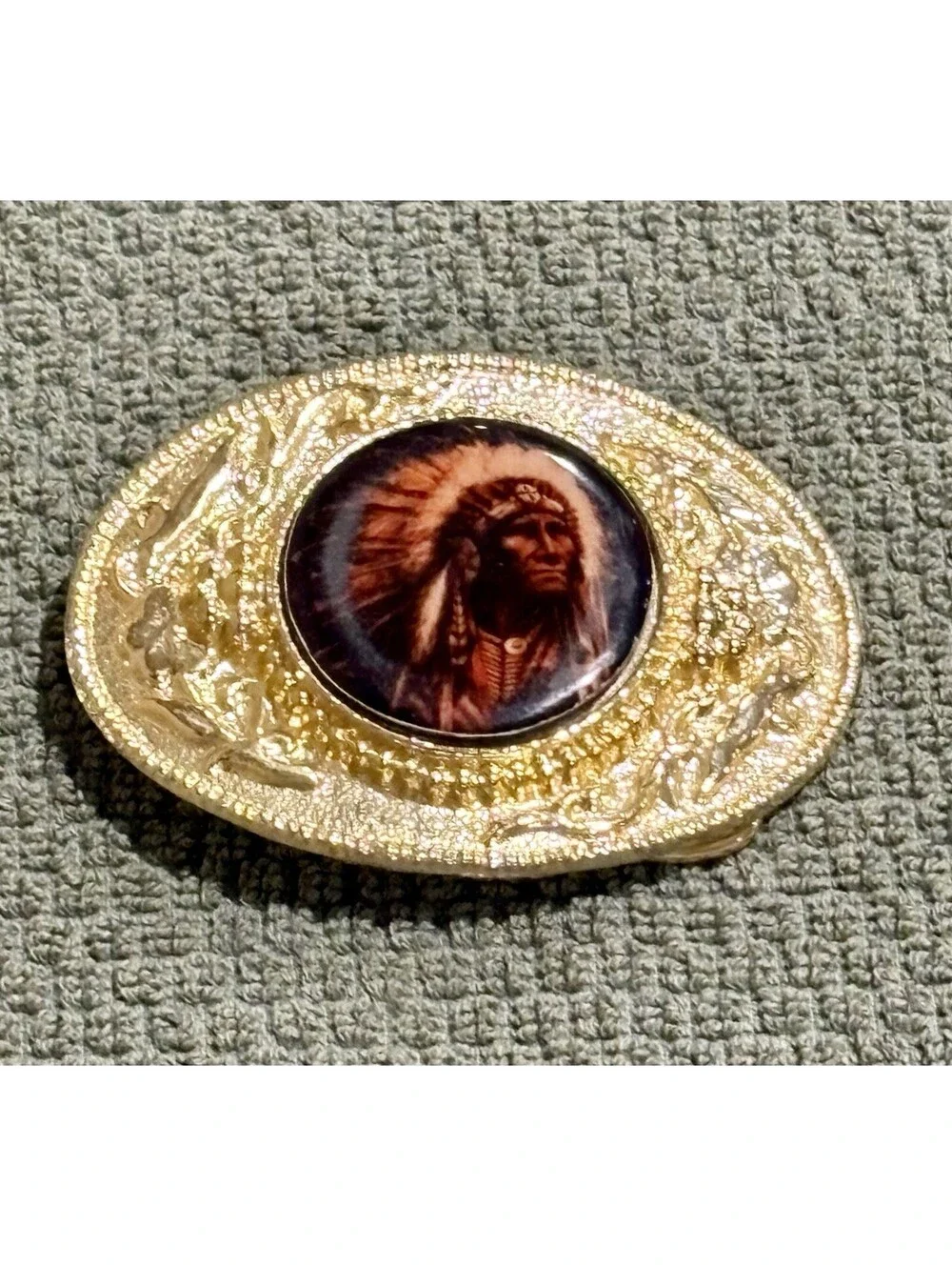 Vintage Western Native American Indian Chief Belt Buckles - Lot of 2